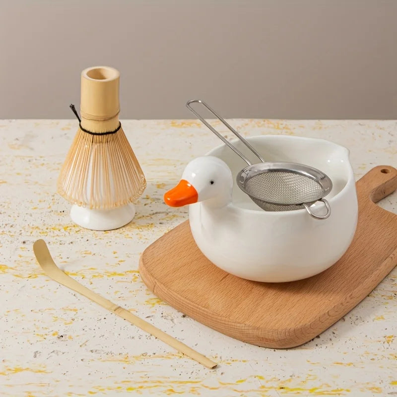 Matcha tea set – Ceramic – Cute duck design – 5-piece Japanese ritual gift set for tea lovers 5