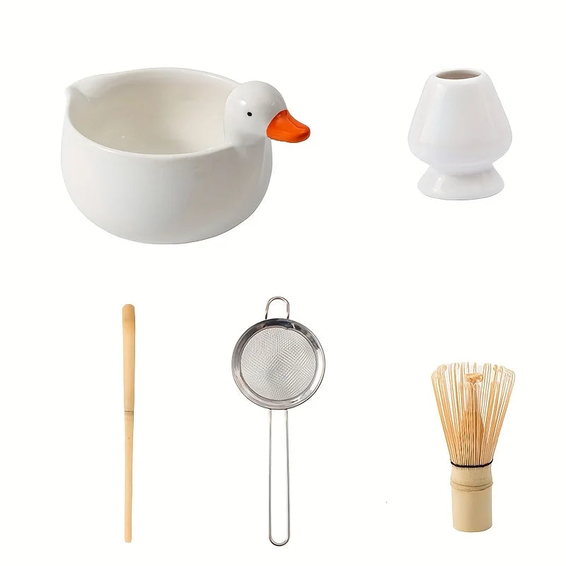 Matcha tea set – Ceramic – Cute duck design – 5-piece Japanese ritual gift set for tea lovers 6