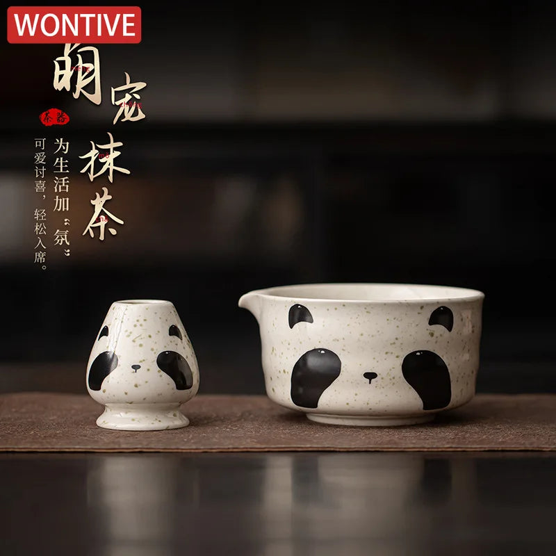 Matcha tea set – Ceramic and bamboo – Cute animal design – Complete whisk and bowl kit for tea ceremonies 0