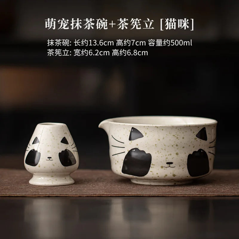 Matcha tea set – Ceramic and bamboo – Cute animal design – Complete whisk and bowl kit for tea ceremonies 10