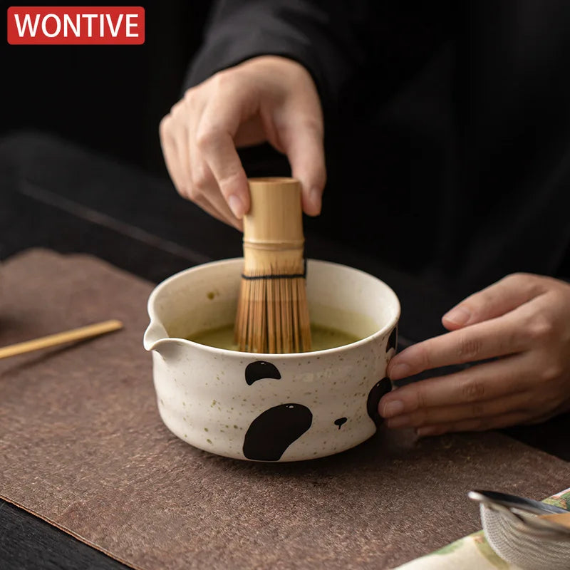 Matcha tea set – Ceramic and bamboo – Cute animal design – Complete whisk and bowl kit for tea ceremonies 2
