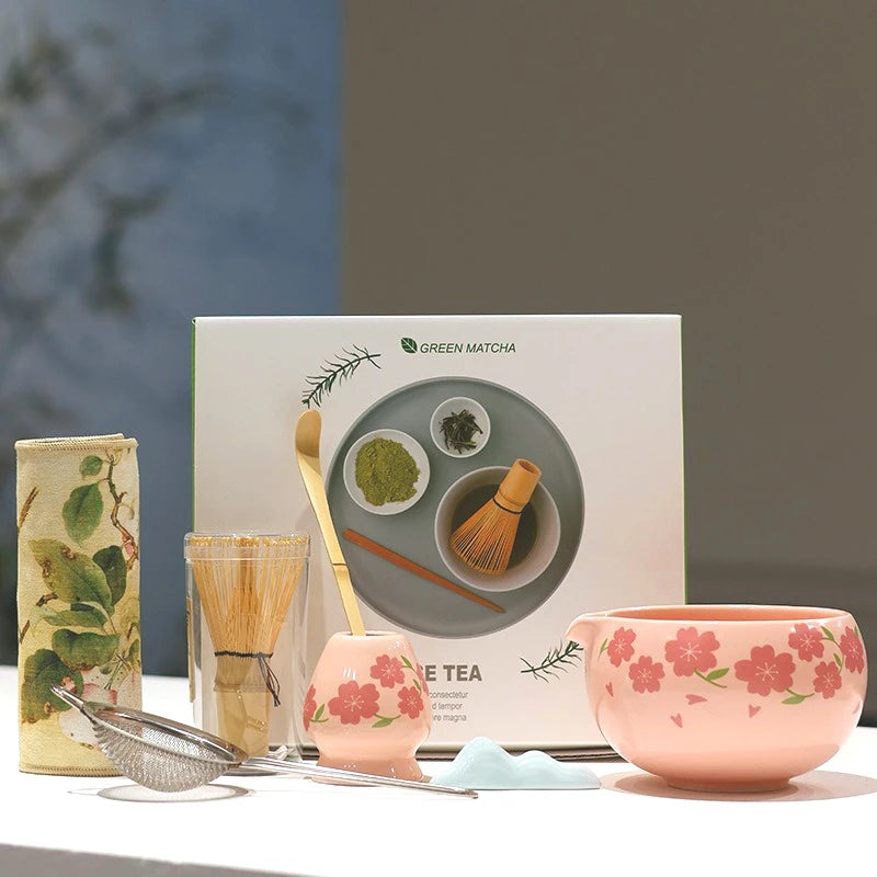 Matcha tea set – Pink ceramic bowl – Bamboo whisk – Beginner-friendly matcha preparation kit 0