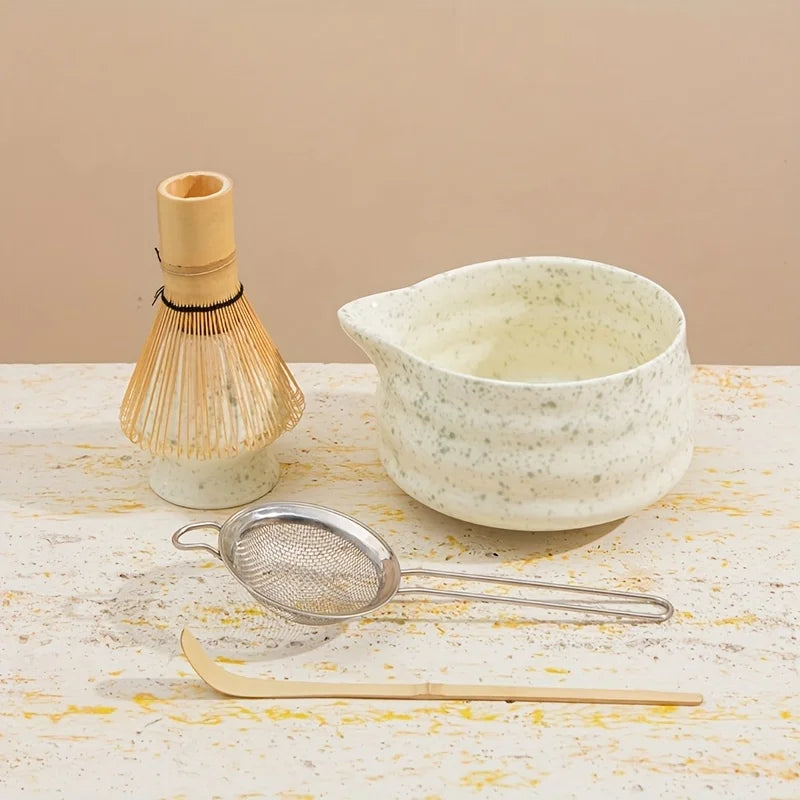 Matcha tea set – Spotted green ceramic – Complete 5-piece matcha set – Ideal gift for tea lovers 1