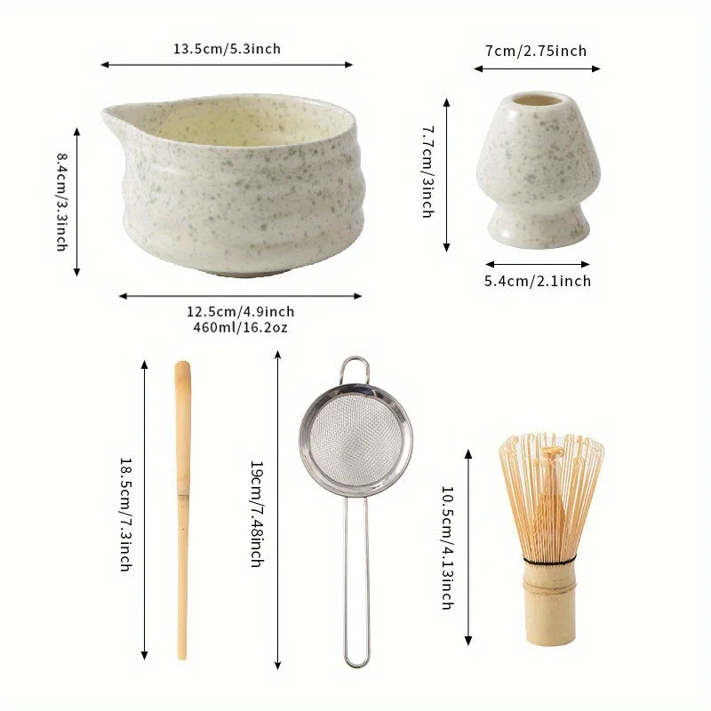 Matcha tea set – Spotted green ceramic – Complete 5-piece matcha set – Ideal gift for tea lovers 2