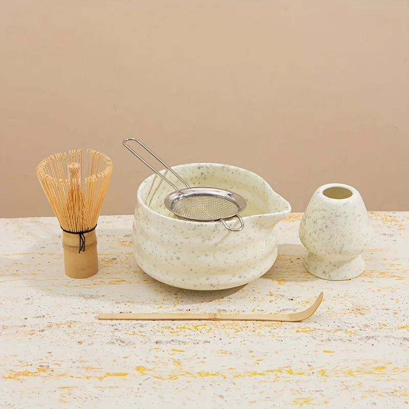 Matcha tea set – Spotted green ceramic – Complete 5-piece matcha set – Ideal gift for tea lovers 3