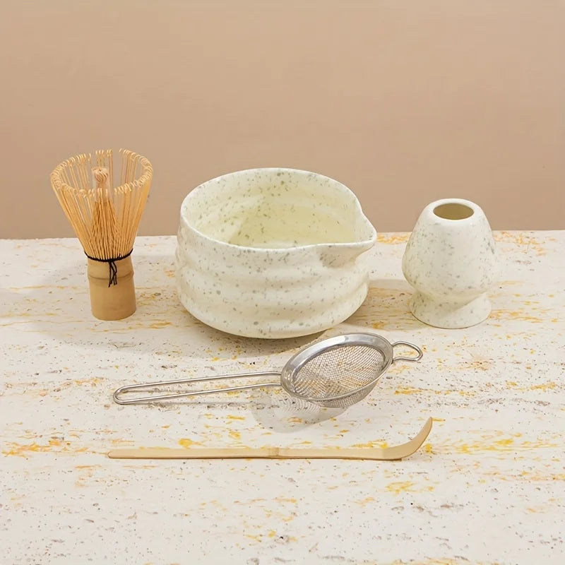 Matcha tea set – Spotted green ceramic – Complete 5-piece matcha set – Ideal gift for tea lovers 6