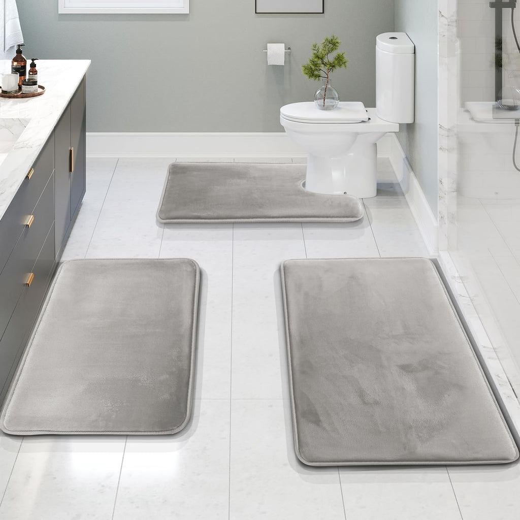 Memory foam bath mat set – Soft and absorbent – 3-piece for bathroom spa experience 0