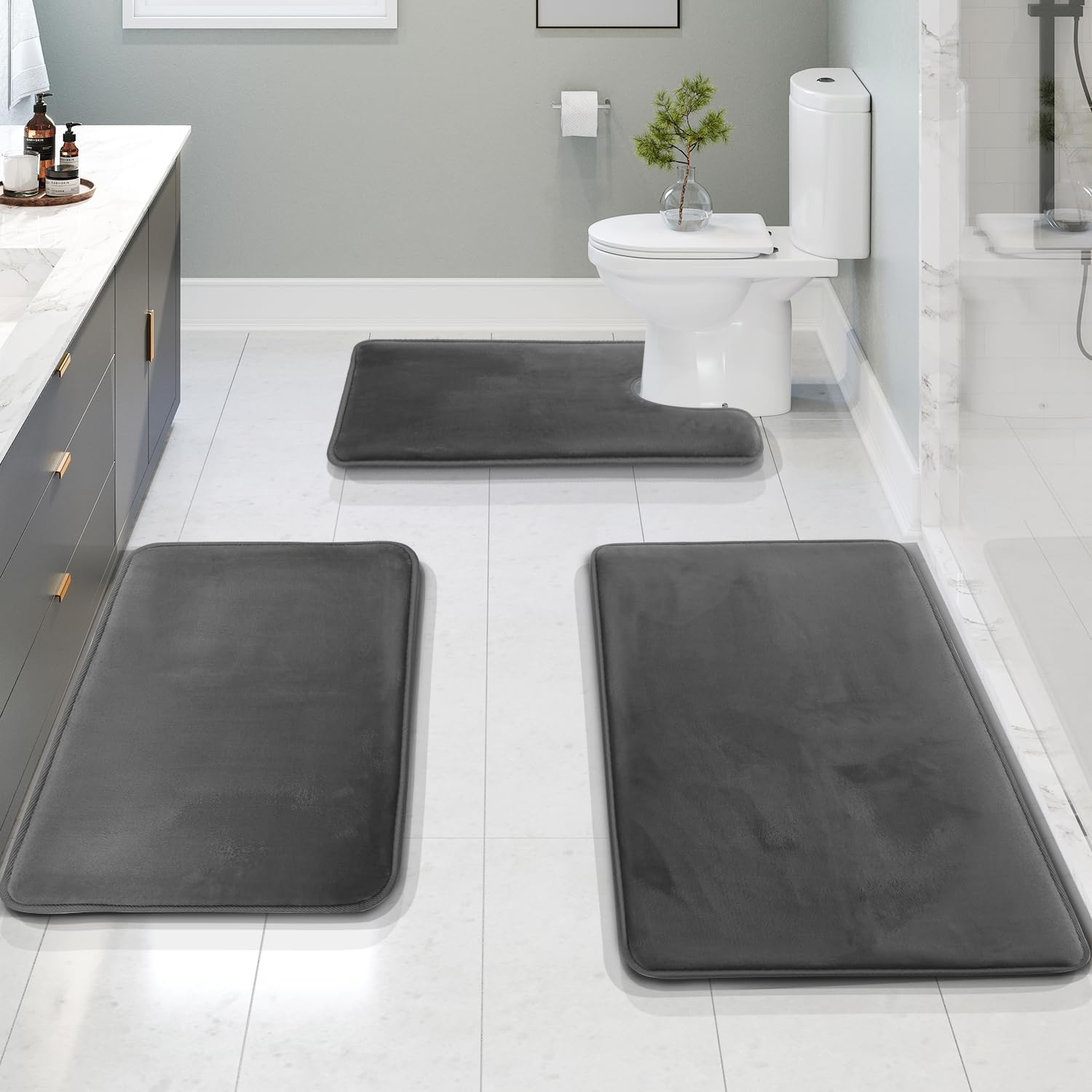 Memory foam bath mat set – Soft and absorbent – 3-piece for bathroom spa experience 1