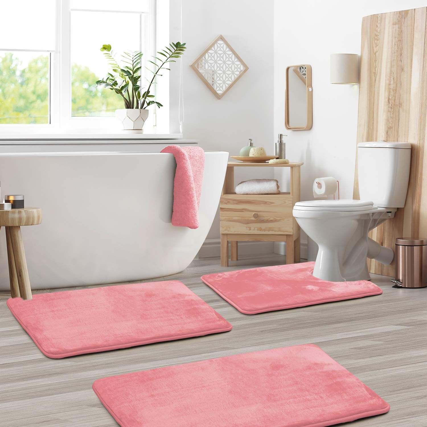 Memory foam bath mat set – Soft and absorbent – 3-piece for bathroom spa experience 4