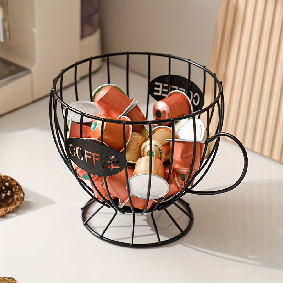 Metal coffee pod holder basket – Stylish wire design – Cozy countertop accent – 7.5 x 5.5 in 0