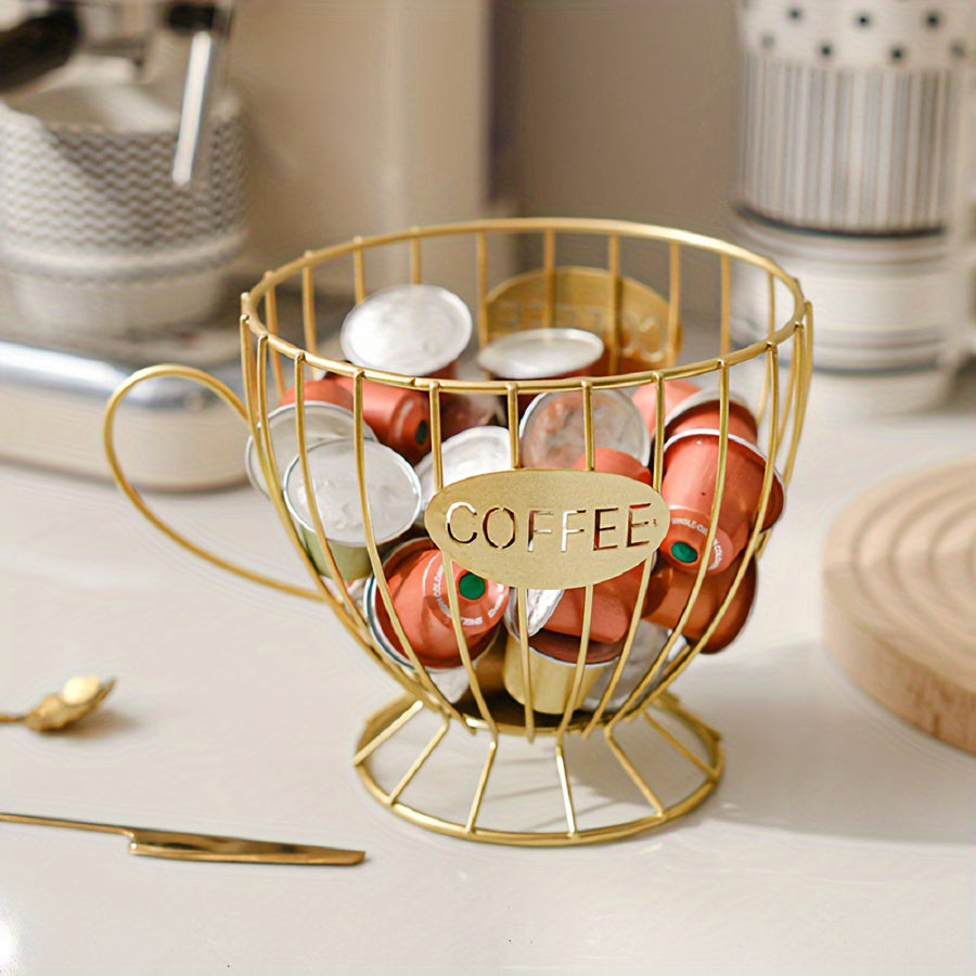 Metal coffee pod holder basket – Stylish wire design – Cozy countertop accent – 7.5 x 5.5 in 1