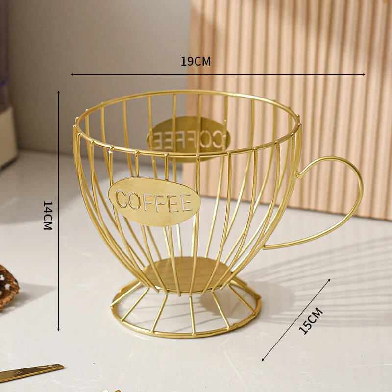Metal coffee pod holder basket – Stylish wire design – Cozy countertop accent – 7.5 x 5.5 in 5