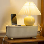 Sleek white plastic cable management storage box with a minimalist design, featuring a removable lid and spacious interior for organizing cords and chargers, ideal for maintaining 1