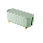 Sleek minimalist cable management storage box in matte black plastic, featuring a spacious interior for organizing cords and chargers, ensuring a tidy workspace or living area 10