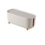 Sleek black plastic cable management storage box with a minimalist design, featuring a lid and ample space for organizing cords and chargers, perfect for a tidy 9