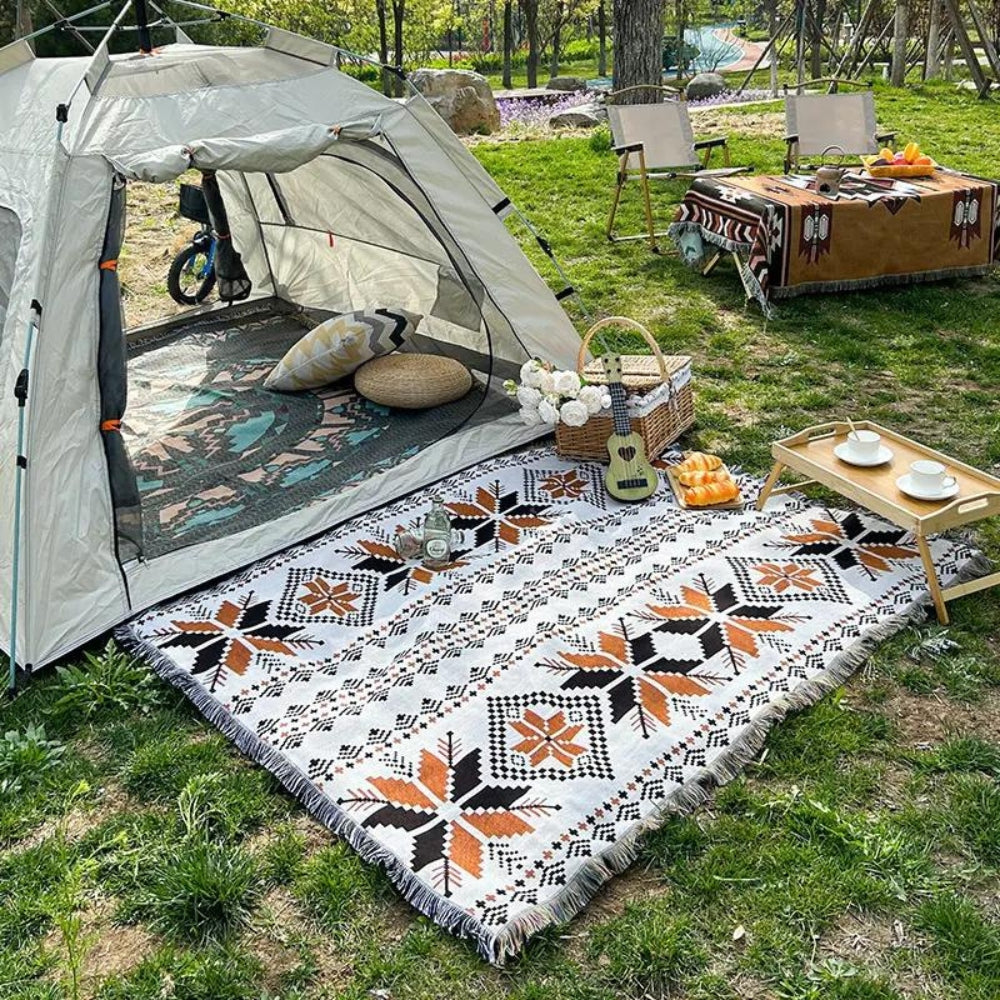 Moroccan Boho Pattern Picnic Mat – Durable Microfiber Cotton Blanket for Outdoor Picnics and Indoor Use 2