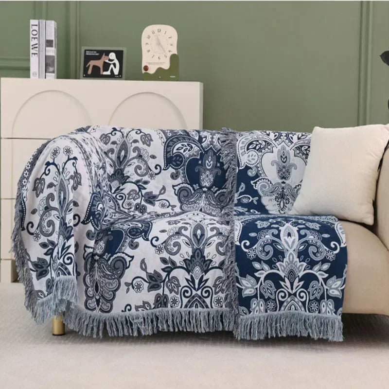 Multilayer Gauze Cotton Cooling Blanket with Tassels, 59x79 Inches, Lightweight Summer Throw for Sofa and Outdoor Use 2
