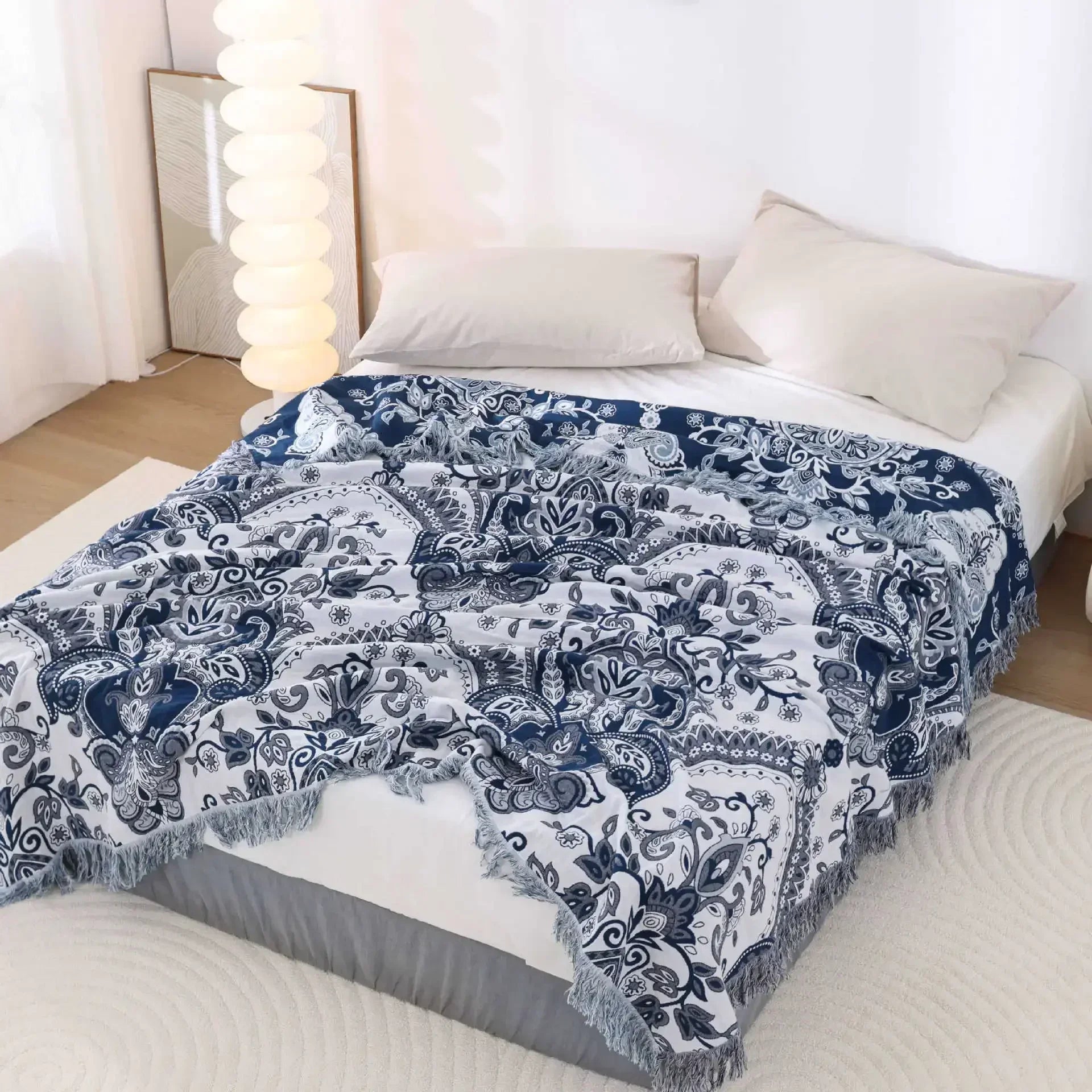 Multilayer Gauze Cotton Cooling Blanket with Tassels, 59x79 Inches, Lightweight Summer Throw for Sofa and Outdoor Use 6