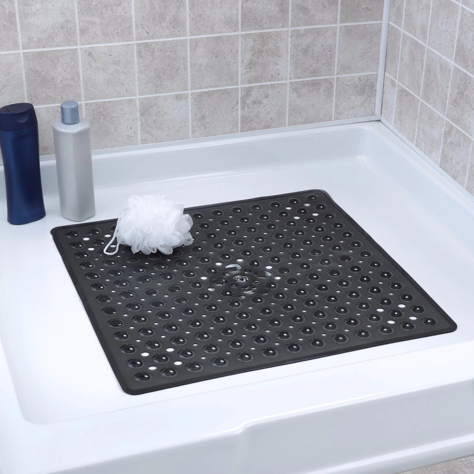 Non-Slip Bath Mat with Quick Drainage – Square PVC Shower Mat for Safety and Style, Ideal for Home and Travel 1