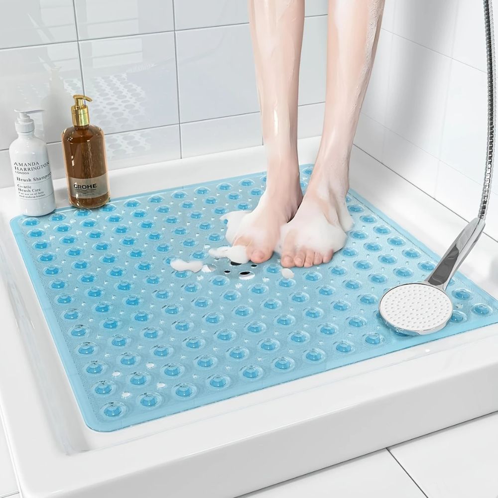Non-Slip Bath Mat with Quick Drainage – Square PVC Shower Mat for Safety and Style, Ideal for Home and Travel 3