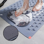 Non-slip shower bath mat featuring a built-in foot scrubber for enhanced safety. Made from durable, water-resistant material in a sleek gray color. Ideal 1