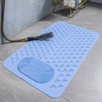 Non-slip shower bath mat featuring a built-in foot scrubber for enhanced safety. Made from durable, water-resistant material in a calming light blue color. 4