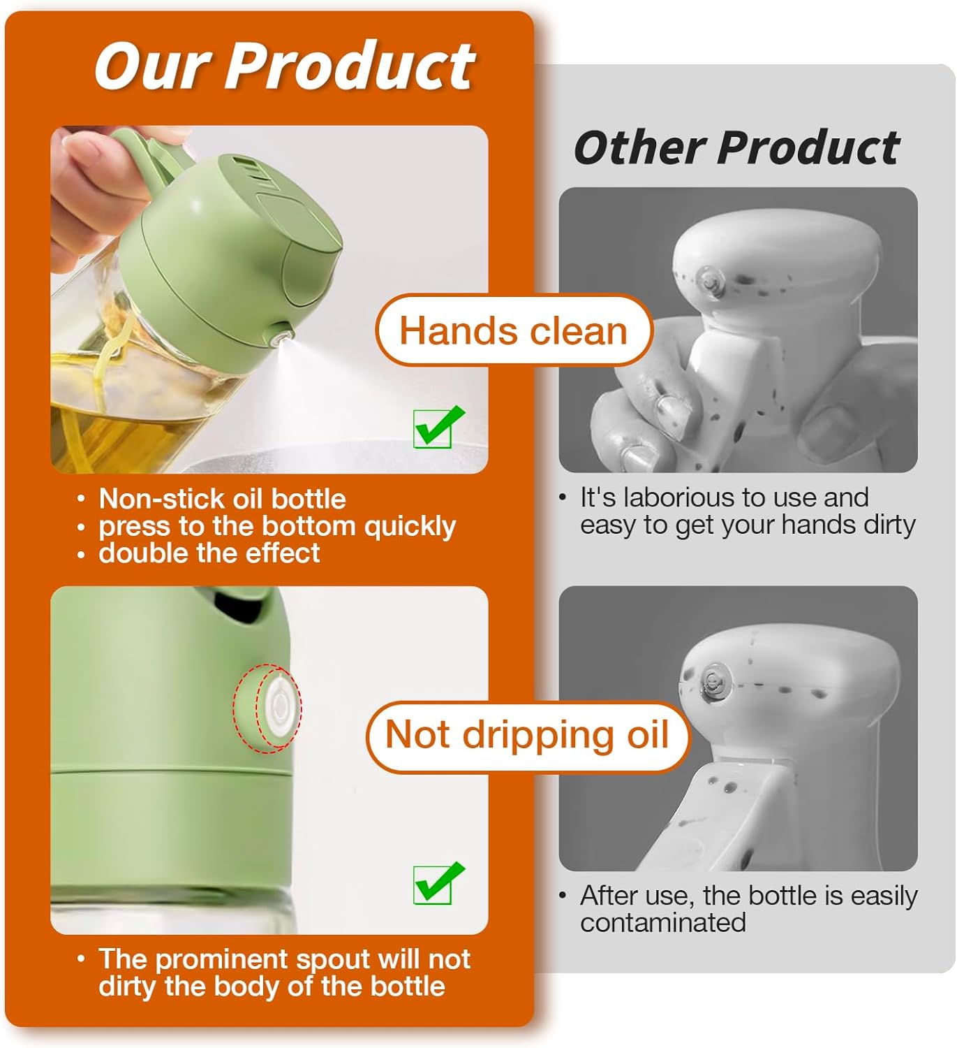 Oil Spray Bottle – BPA-Free Glass – 20.3 fl oz – Precision Olive Oil Sprayer for Cooking and Dressing 8