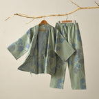 Organic Cotton Ginkgo Leaf Kimono Loungewear for Women – Soft Breathable Lounge Set for Relaxing and Sleep 0