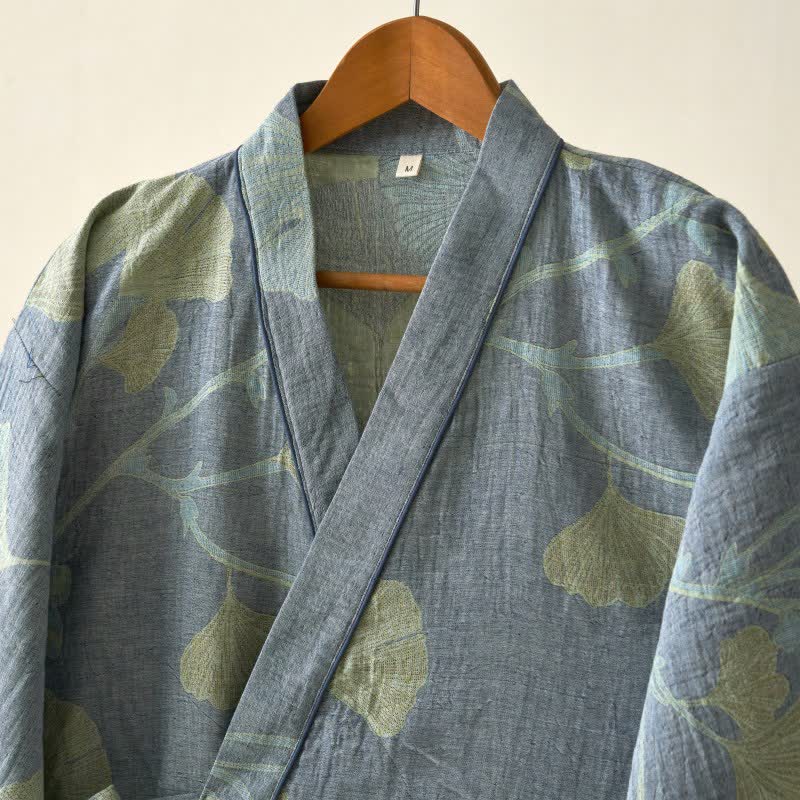 Organic Cotton Ginkgo Leaf Kimono Loungewear for Women – Soft Breathable Lounge Set for Relaxing and Sleep 2