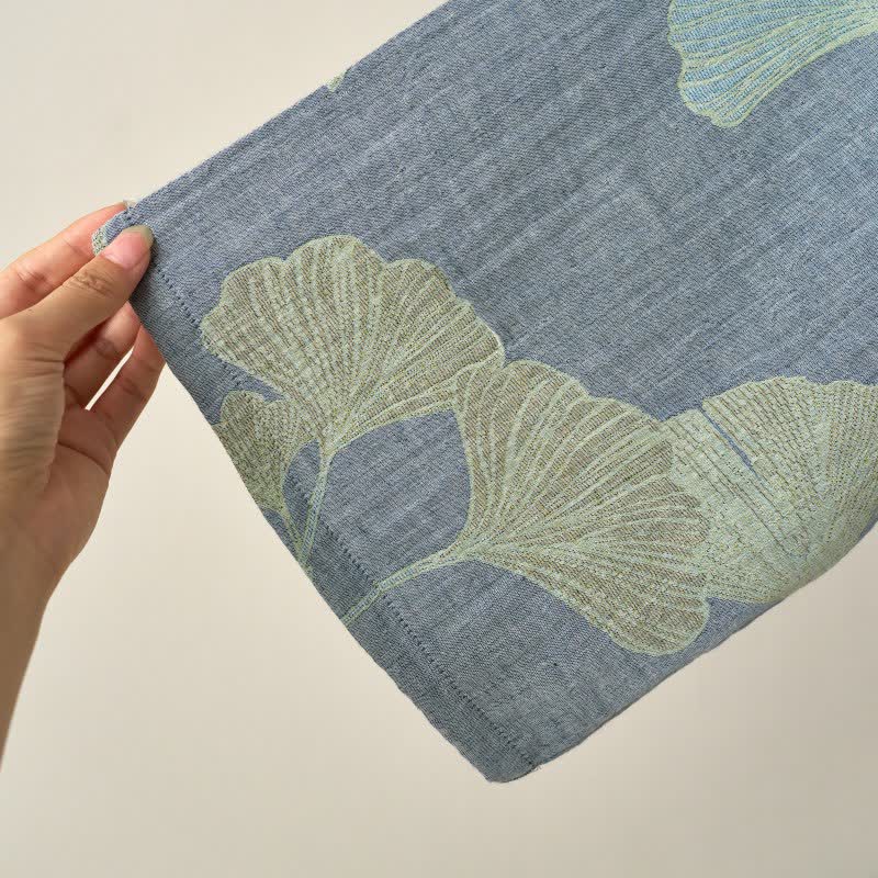 Organic Cotton Ginkgo Leaf Kimono Loungewear for Women – Soft Breathable Lounge Set for Relaxing and Sleep 4