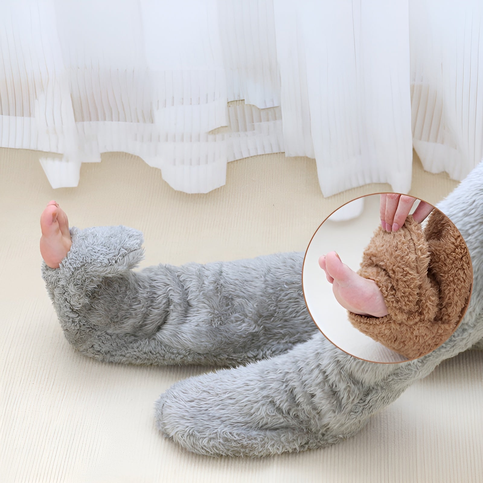 Cozy over-the-knee socks made from soft, warm fabric, perfect for winter. Available in various colors, these stylish accessories add comfort and flair 1
