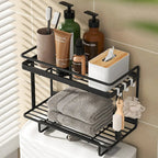 White wrought iron over-the-toilet storage shelf featuring a multi-layer design for optimal space efficiency. Ideal for organizing bathroom essentials, it combines elegance with functionality 10