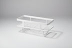 White wrought iron over-the-toilet storage shelf featuring a multi-layer design for optimal space efficiency. Ideal for organizing bathroom essentials, it combines elegance with functionality 6