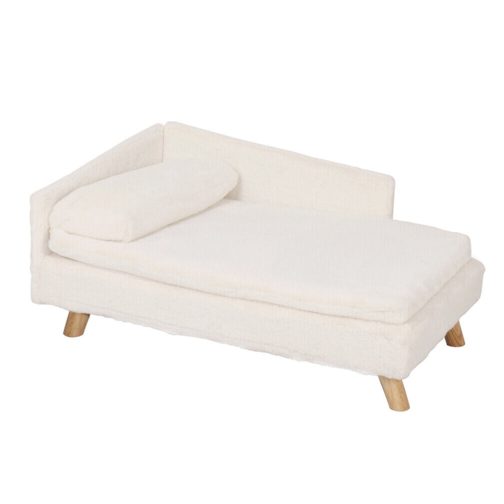Cozy beige pet bed made from plush linter fabric, featuring stylish wooden legs. Available in sizes 27.6 x 15.7 inches 7