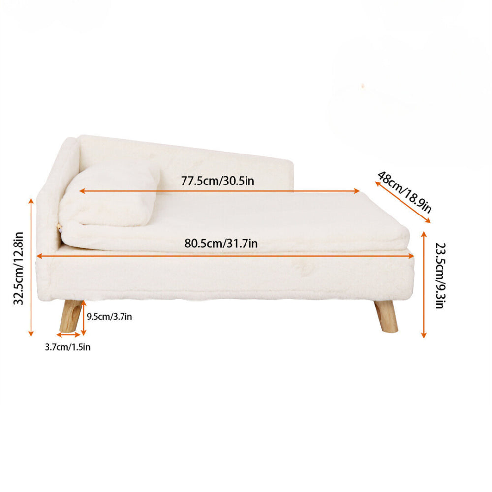 Cozy beige pet bed made from plush linter fabric, featuring stylish wooden legs. Ideal for small to medium dogs, available in two sizes:  8