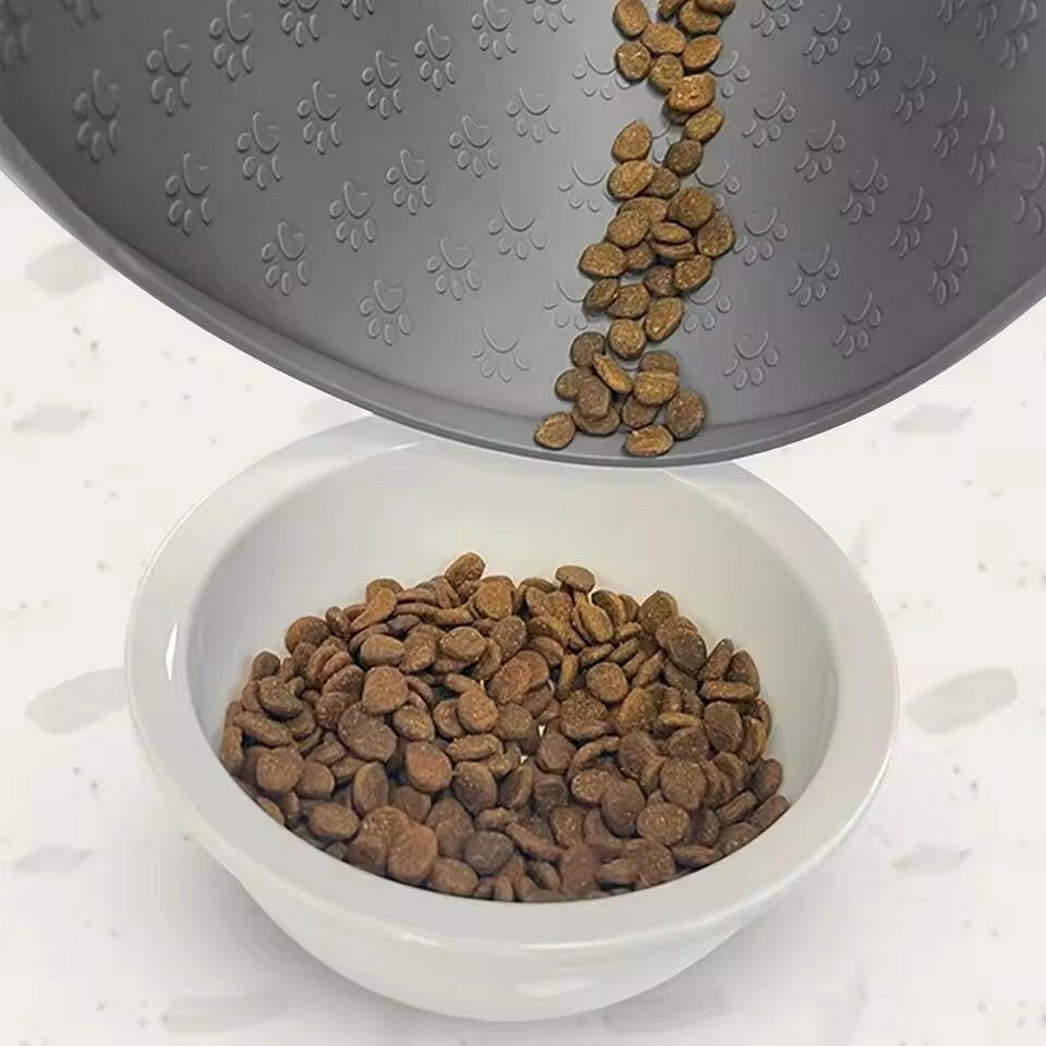 Waterproof silicone pet food mat in a non-slip design, available in multiple sizes and colors. Easy to clean, measuring 15.7 x  5