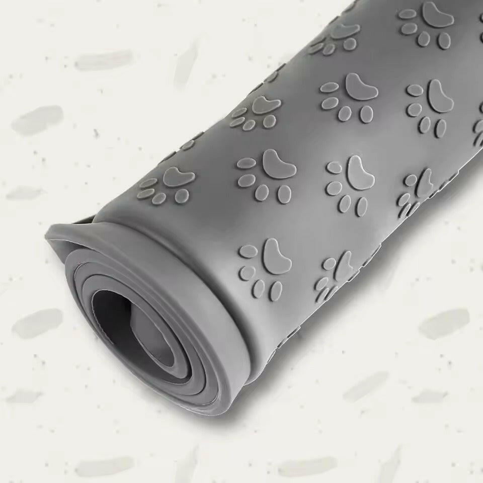 Waterproof silicone pet food mat in a sleek design. Non-slip surface keeps bowls in place. Available in multiple sizes and colors. Dimensions: 15 7