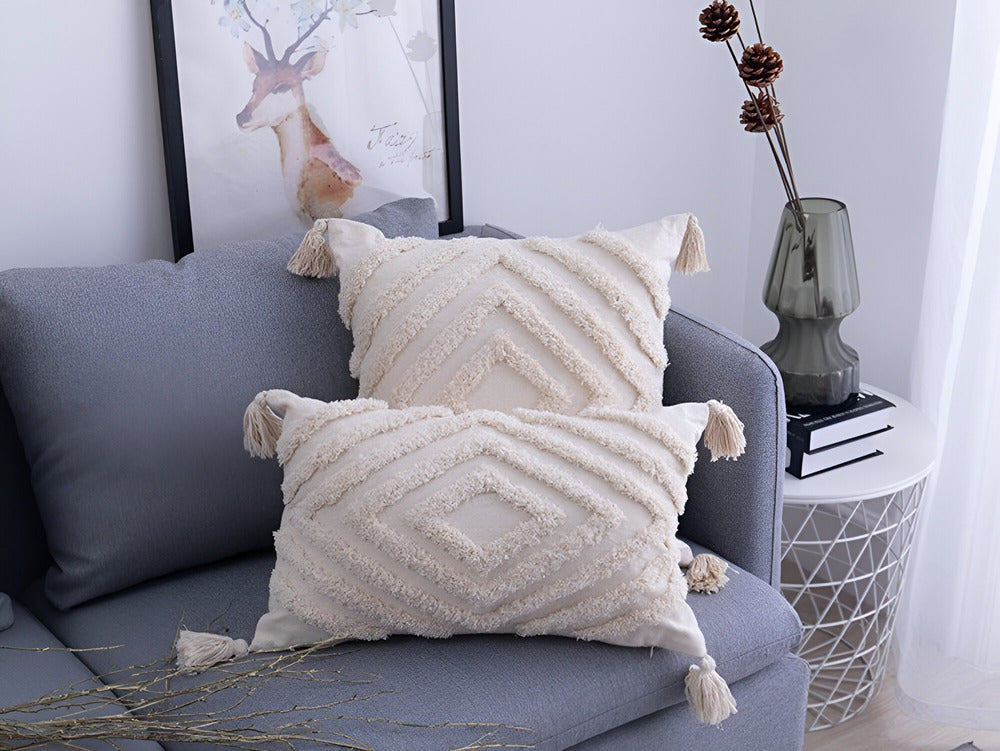 Pillow cover – 100% cotton – Boho chic design – Ibiza-inspired decor – 17.7 x 17.7 in, 11.8 x 19.7 in 5