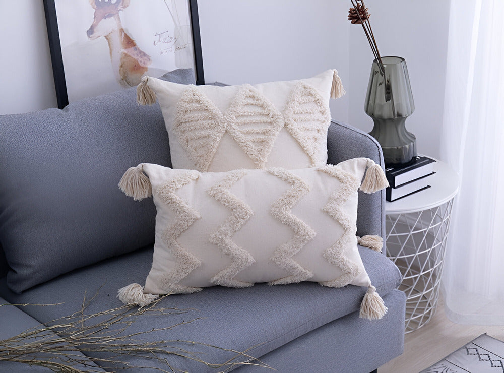 Pillow cover – 100% cotton – Boho chic design – Ibiza-inspired decor – 17.7 x 17.7 in, 11.8 x 19.7 in 6