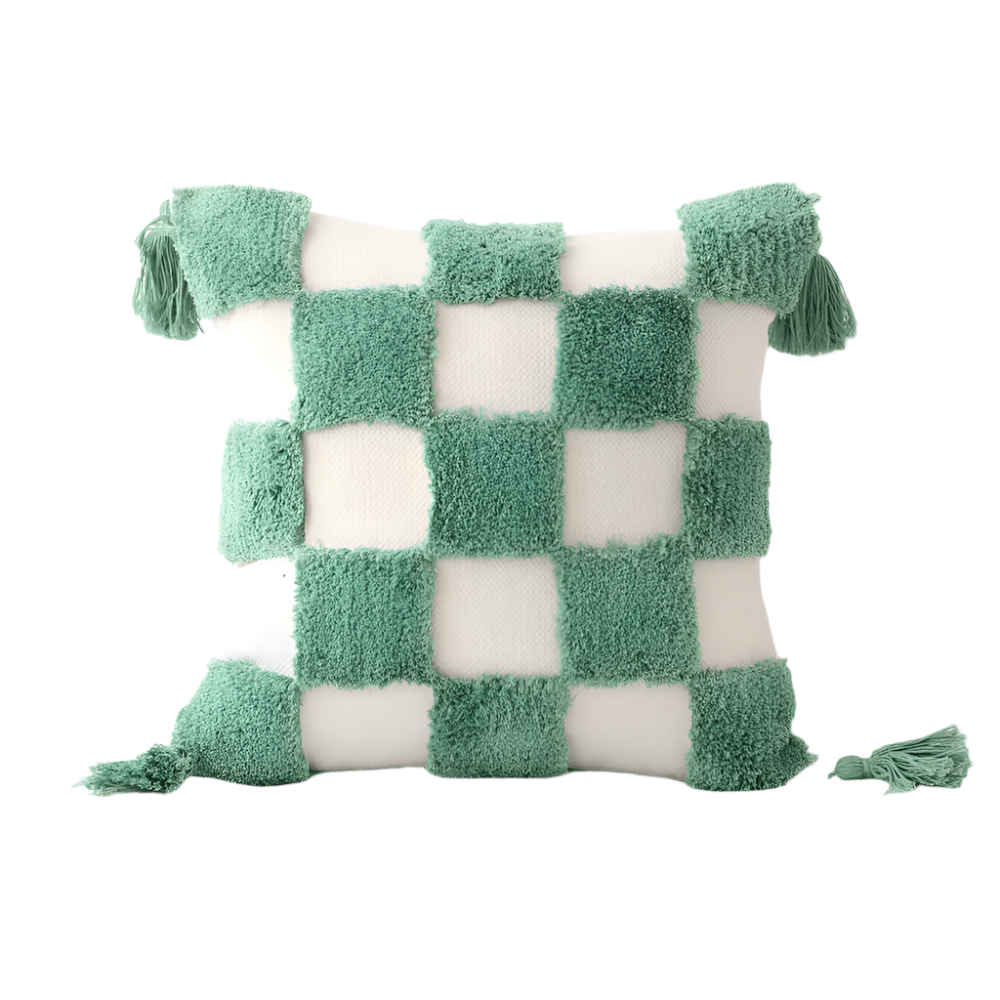 Pillow cover – Cotton blend – Trendy checkered wave design – Bohemian home accessory – 17.7 x 17.7 in 0