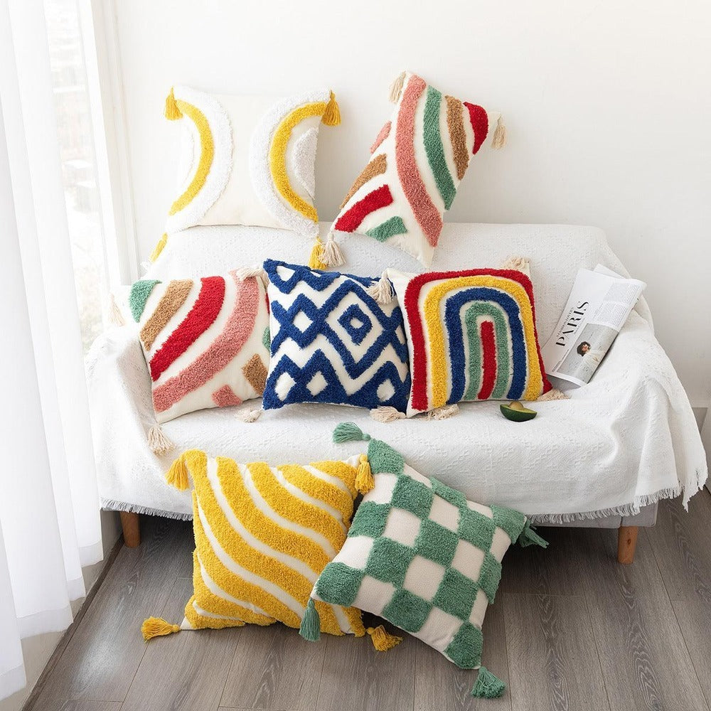 Pillow cover – Cotton blend – Trendy checkered wave design – Bohemian home accessory – 17.7 x 17.7 in 1