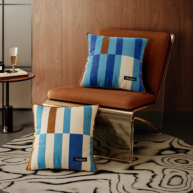 Pillow cover – Luxurious velvet – Multicolor striped design – 18 x 18 inches – Stylish home accent 0