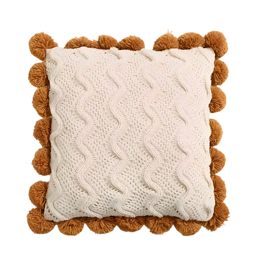 Pillow cover – Soft cotton – Trendy pompom knit design – Cozy home accent – 17.7 x 17.7 in 0