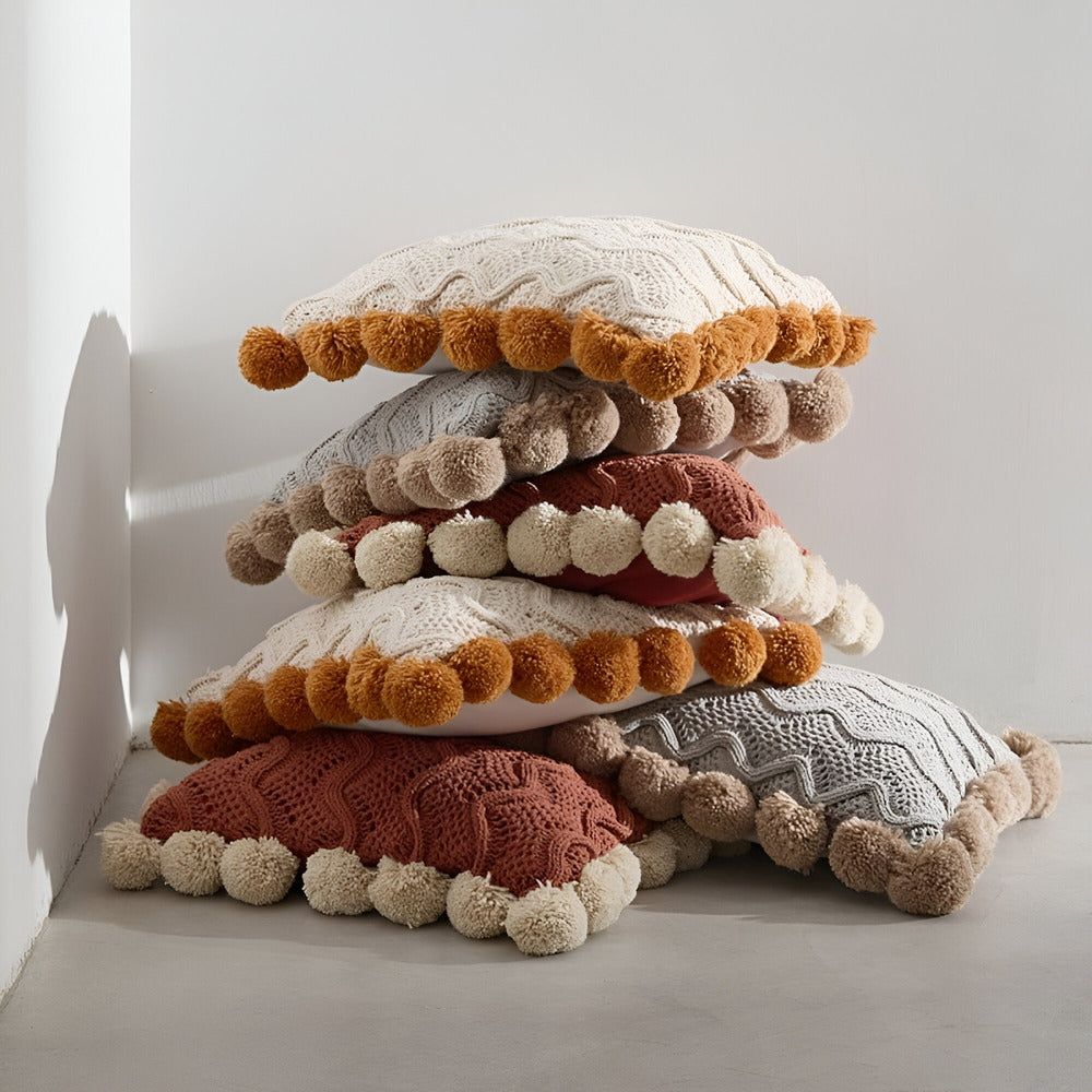 Pillow cover – Soft cotton – Trendy pompom knit design – Cozy home accent – 17.7 x 17.7 in 1
