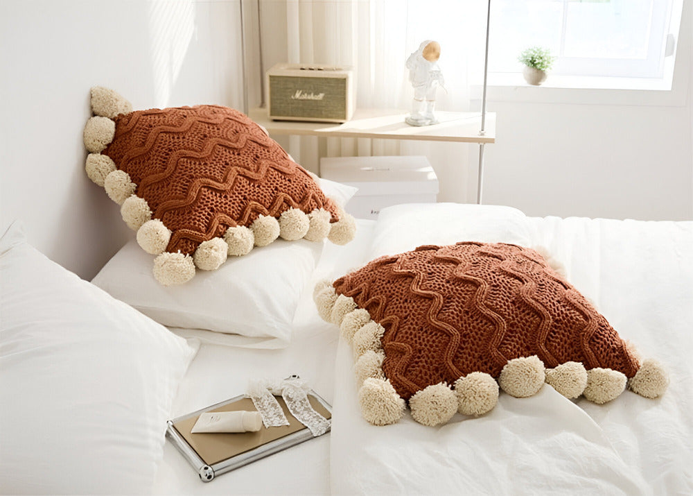 Pillow cover – Soft cotton – Trendy pompom knit design – Cozy home accent – 17.7 x 17.7 in 3