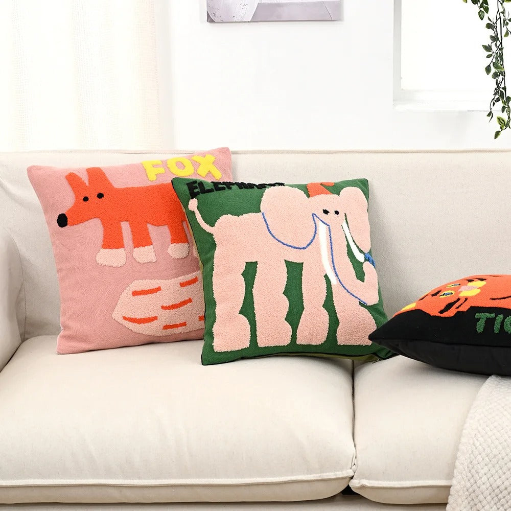Pillow cover – Soft polyester-cotton blend – Nordic animal embroidery – Cozy home accent – 17.7 x 17.7 in 1