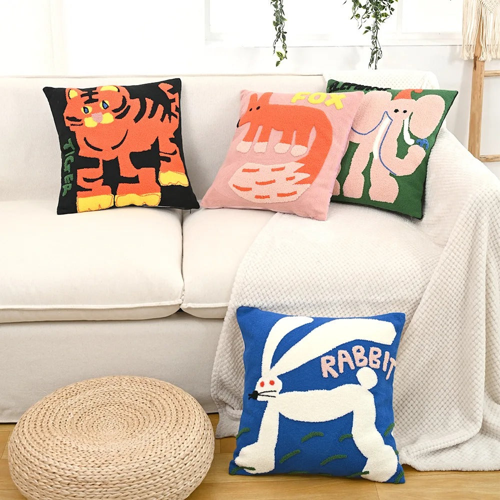 Pillow cover – Soft polyester-cotton blend – Nordic animal embroidery – Cozy home accent – 17.7 x 17.7 in 2