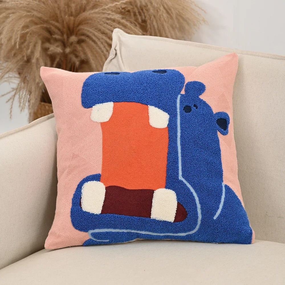Pillow cover – Soft polyester-cotton blend – Nordic animal embroidery – Cozy home accent – 17.7 x 17.7 in 3