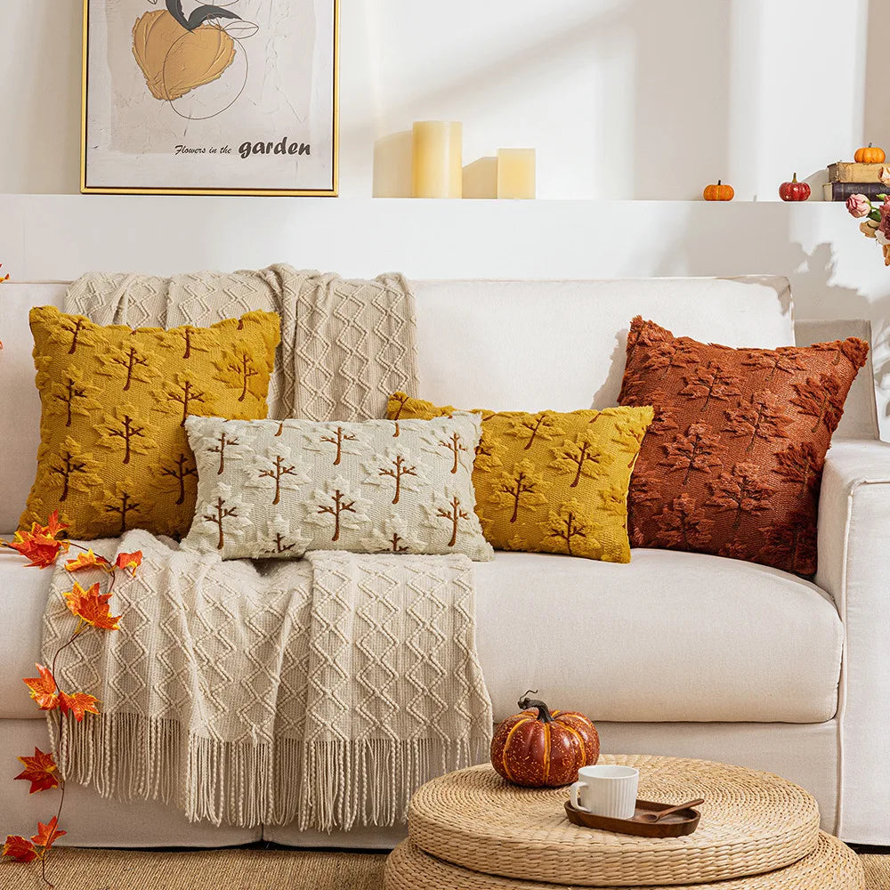Pillow cover – Soft polyester – Autumn maple leaf design – Cozy living room accent – 45x45/50x50 cm 2
