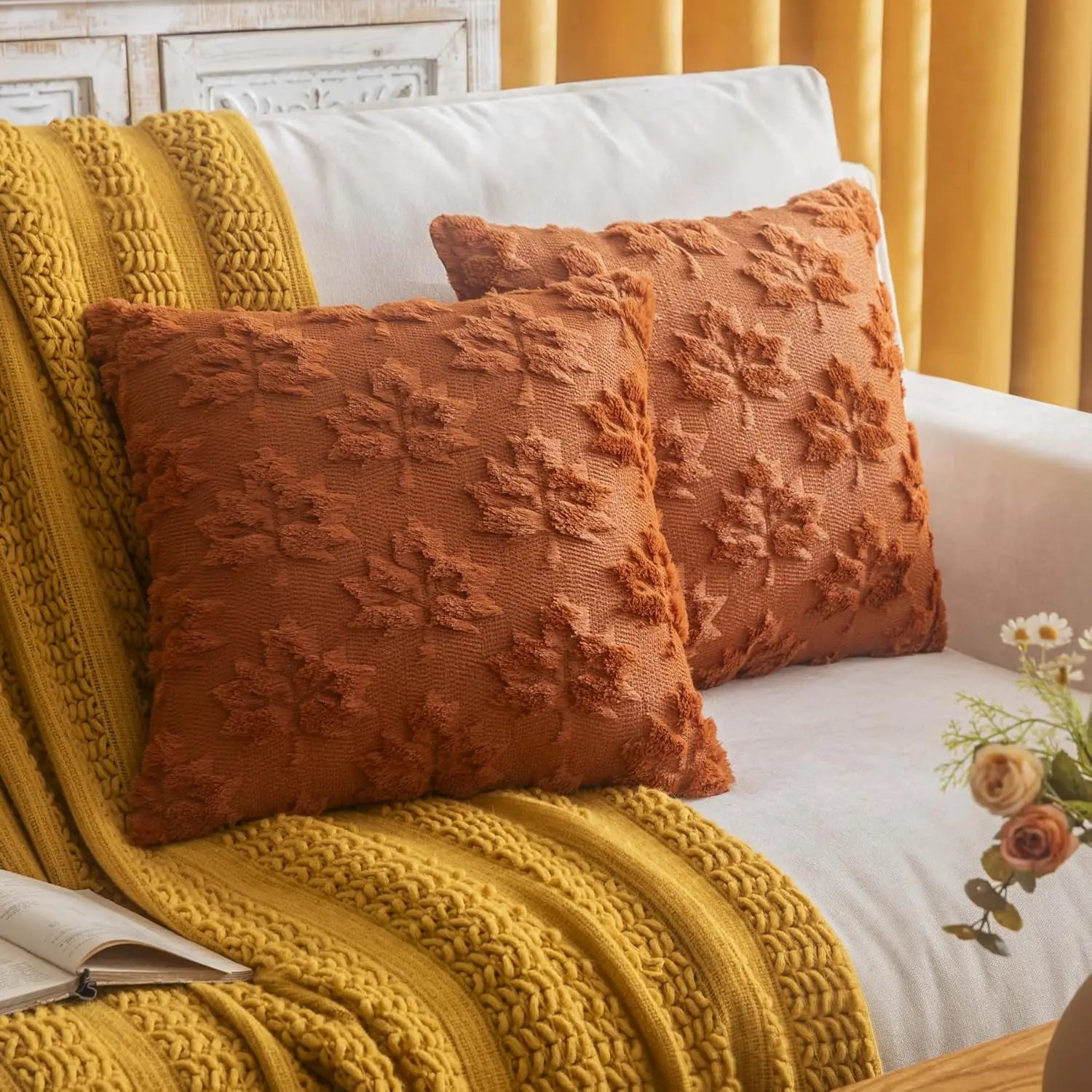 Pillow covers – Cotton blend – Multi-color maple leaf design – Set of 2 – Autumn home decor – 18 x 18 in 0